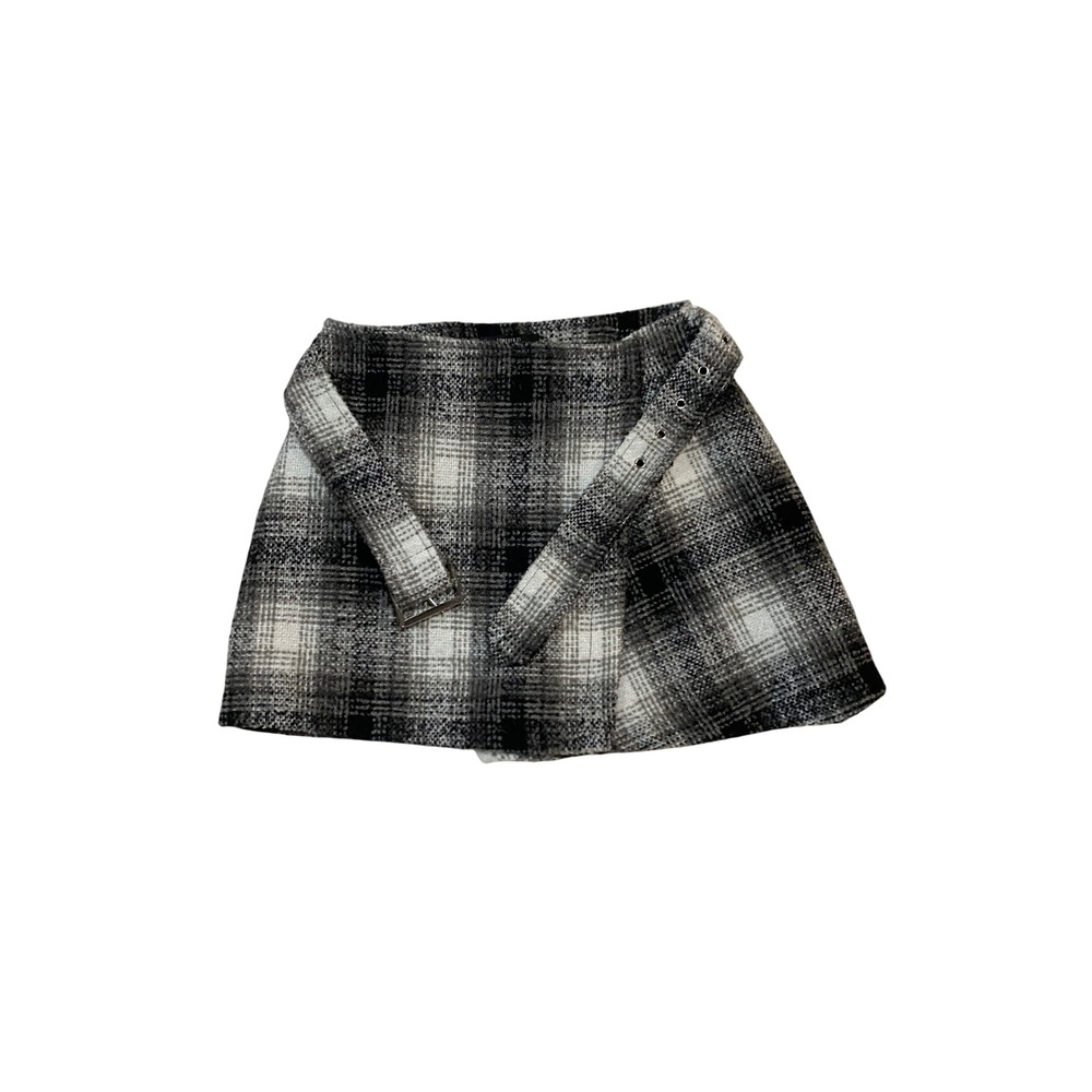 Forever 21 Black White Plaid Wrap Mini Skirt with Belted Waist Size M